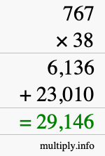 How to calculate 767 times 38 using long multiplication