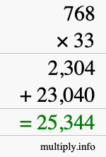 How to calculate 768 times 33 using long multiplication