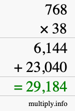 How to calculate 768 times 38 using long multiplication