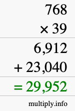 How to calculate 768 times 39 using long multiplication
