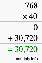 How to calculate 768 times 40 using long multiplication
