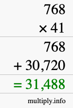 How to calculate 768 times 41 using long multiplication