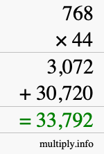 How to calculate 768 times 44 using long multiplication