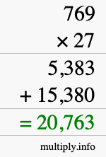 How to calculate 769 times 27 using long multiplication