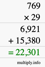 How to calculate 769 times 29 using long multiplication