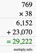 How to calculate 769 times 38 using long multiplication