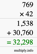 How to calculate 769 times 42 using long multiplication