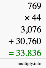 How to calculate 769 times 44 using long multiplication
