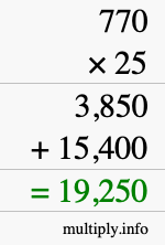 How to calculate 770 times 25 using long multiplication