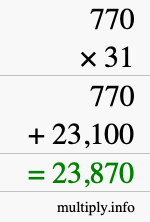 How to calculate 770 times 31 using long multiplication