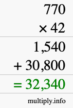 How to calculate 770 times 42 using long multiplication