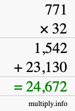 How to calculate 771 times 32 using long multiplication