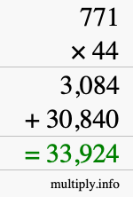 How to calculate 771 times 44 using long multiplication