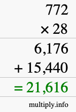 How to calculate 772 times 28 using long multiplication How to calculate 772 times 28 using long multiplication