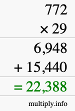 How to calculate 772 times 29 using long multiplication