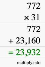 How to calculate 772 times 31 using long multiplication