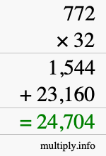 How to calculate 772 times 32 using long multiplication