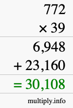 How to calculate 772 times 39 using long multiplication