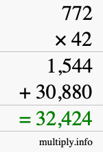 How to calculate 772 times 42 using long multiplication
