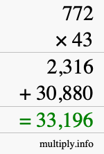 How to calculate 772 times 43 using long multiplication