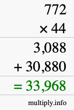How to calculate 772 times 44 using long multiplication