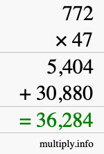 How to calculate 772 times 47 using long multiplication