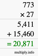 How to calculate 773 times 27 using long multiplication