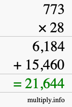 How to calculate 773 times 28 using long multiplication