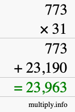 How to calculate 773 times 31 using long multiplication