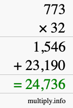 How to calculate 773 times 32 using long multiplication