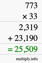 How to calculate 773 times 33 using long multiplication