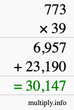 How to calculate 773 times 39 using long multiplication
