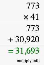 How to calculate 773 times 41 using long multiplication