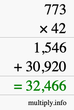 How to calculate 773 times 42 using long multiplication