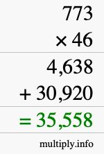 How to calculate 773 times 46 using long multiplication