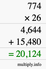 How to calculate 774 times 26 using long multiplication How to calculate 774 times 26 using long multiplication