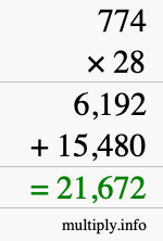 How to calculate 774 times 28 using long multiplication How to calculate 774 times 28 using long multiplication