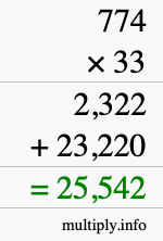 How to calculate 774 times 33 using long multiplication