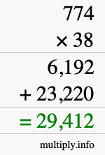 How to calculate 774 times 38 using long multiplication