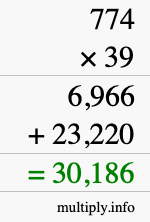 How to calculate 774 times 39 using long multiplication