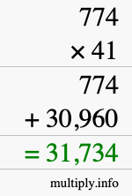 How to calculate 774 times 41 using long multiplication