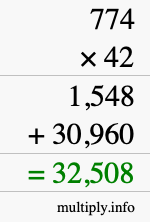 How to calculate 774 times 42 using long multiplication