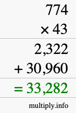 How to calculate 774 times 43 using long multiplication