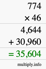 How to calculate 774 times 46 using long multiplication