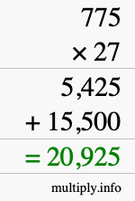 How to calculate 775 times 27 using long multiplication