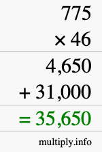 How to calculate 775 times 46 using long multiplication