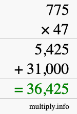How to calculate 775 times 47 using long multiplication