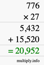 How to calculate 776 times 27 using long multiplication