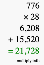 How to calculate 776 times 28 using long multiplication