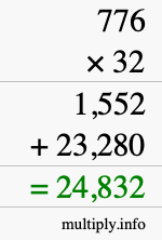 How to calculate 776 times 32 using long multiplication